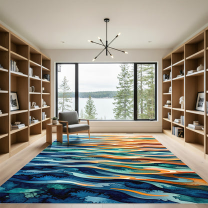 Abstract Sunset Wave Rippled Ocean Rug