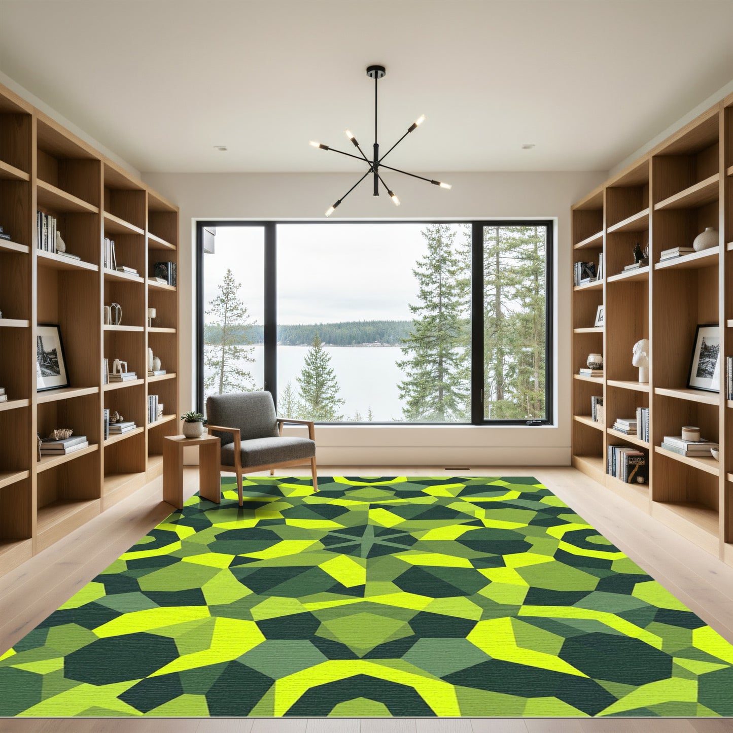 Geometric Emerald Starburst Kaleidoscopic Rug