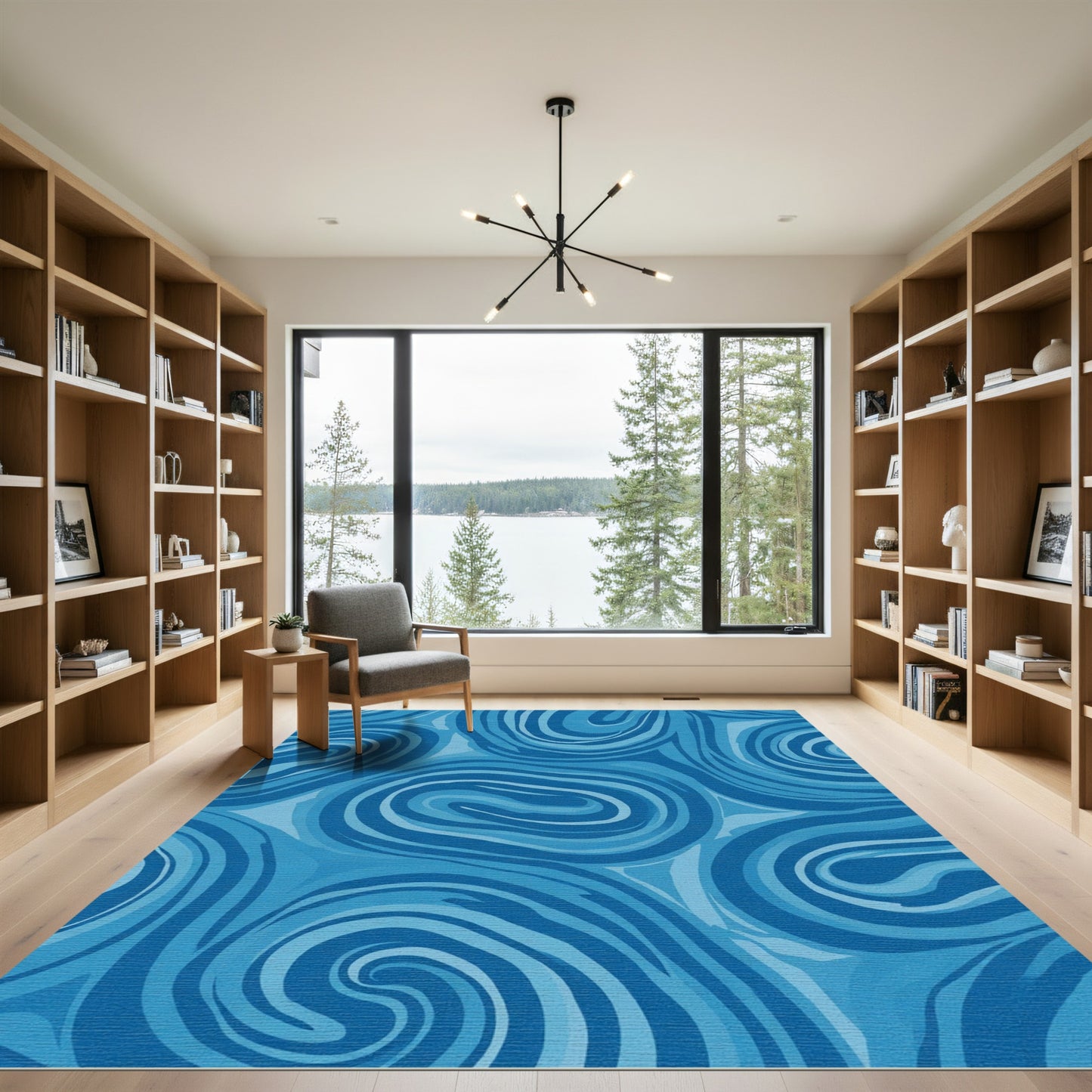 Abstract Blue Swirls Rug