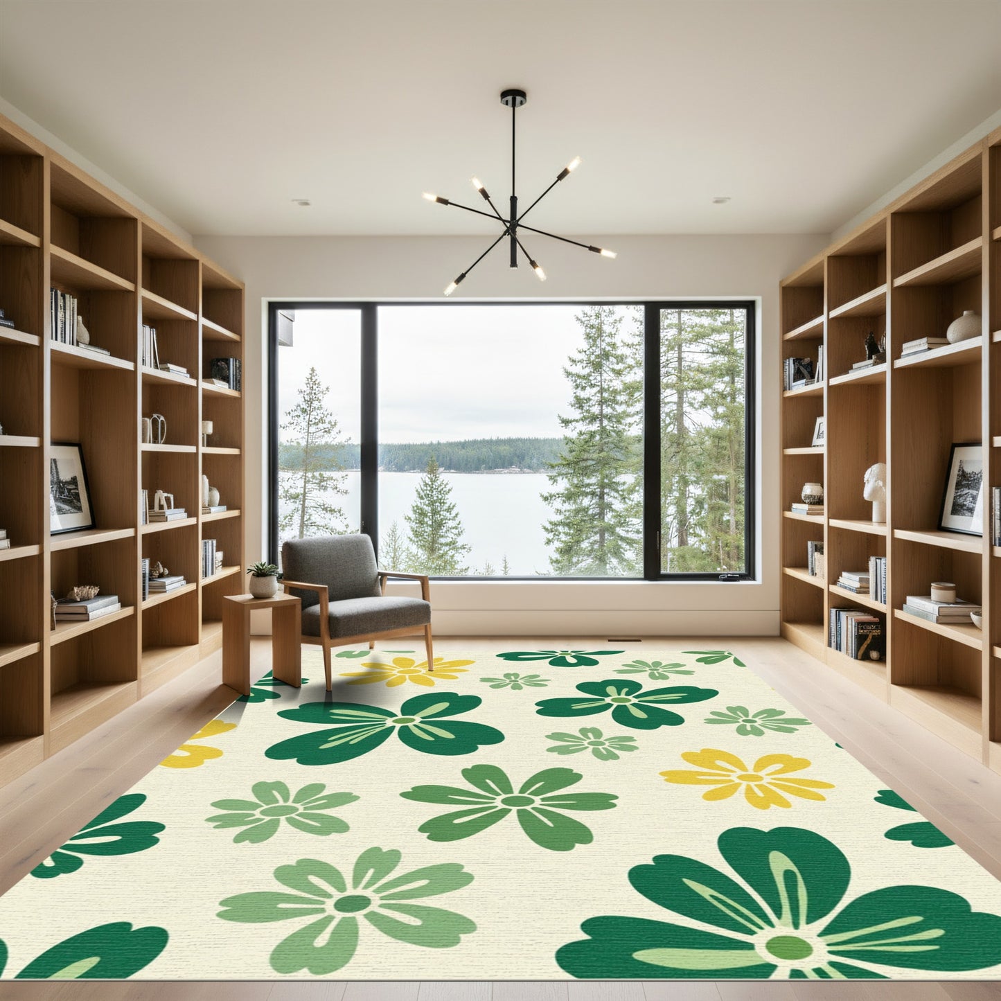 Retro Floral Garden Yellow Green Rug