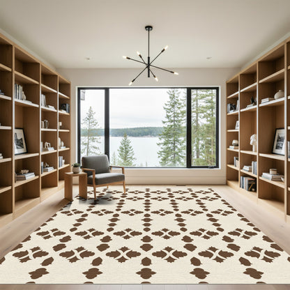 Brown Lattice Geometric Repeating Pattern Rug