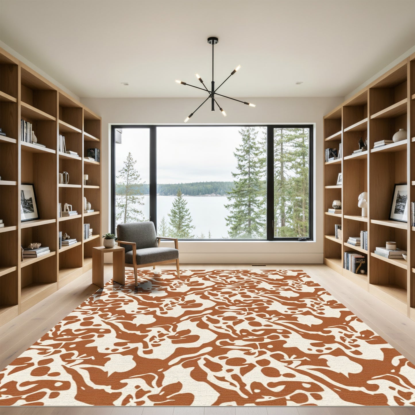 Rustic Ochre Organic Abstract Flow Rug