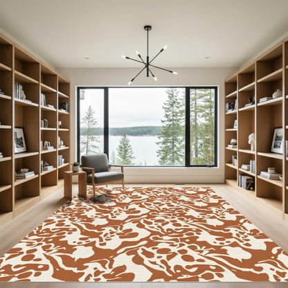 Rustic Ochre Organic Abstract Flow Rug