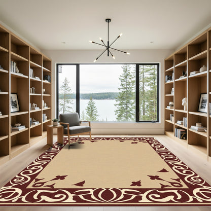Ornate Crimson Floral Border Rug