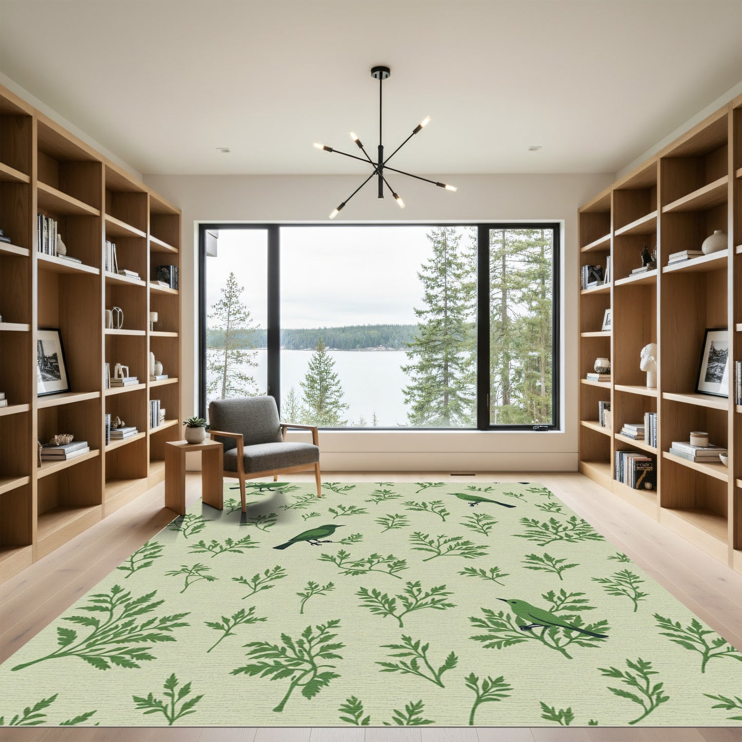 Green Birds Amongst Fern Fronds Rug