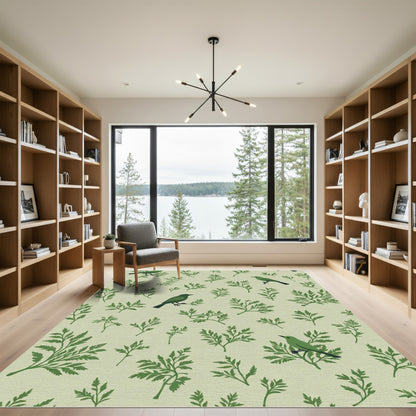 Green Birds Amongst Fern Fronds Rug