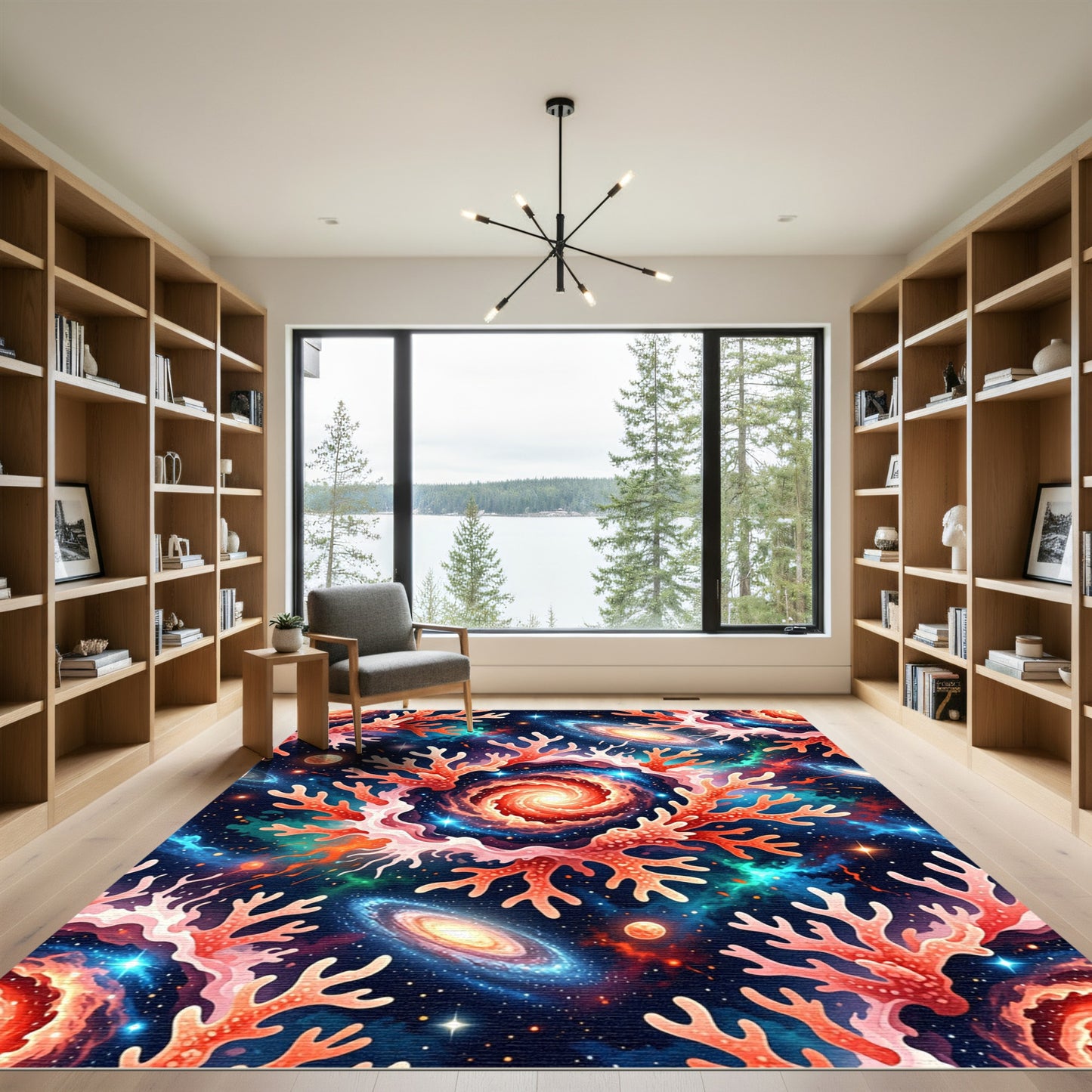 Cosmic Coral Nebula Galactic Swirl Art Rug