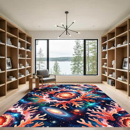 Cosmic Coral Nebula Galactic Swirl Art Rug
