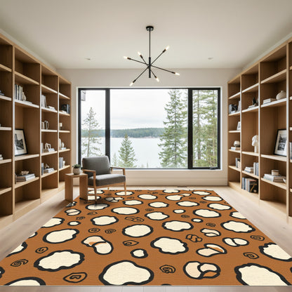 Brown Cream Spotted Abstract Organic Shapes Rug