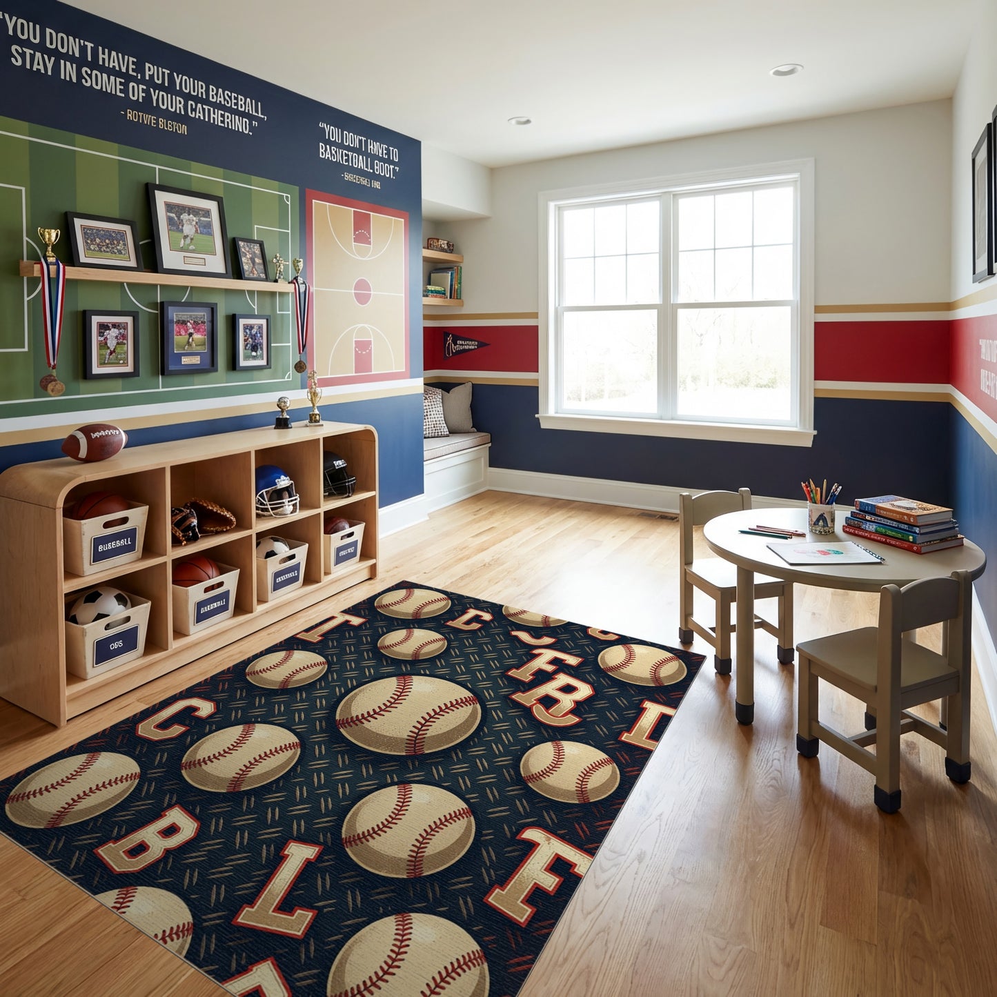 Navy Varsity Baseball Letters Rug
