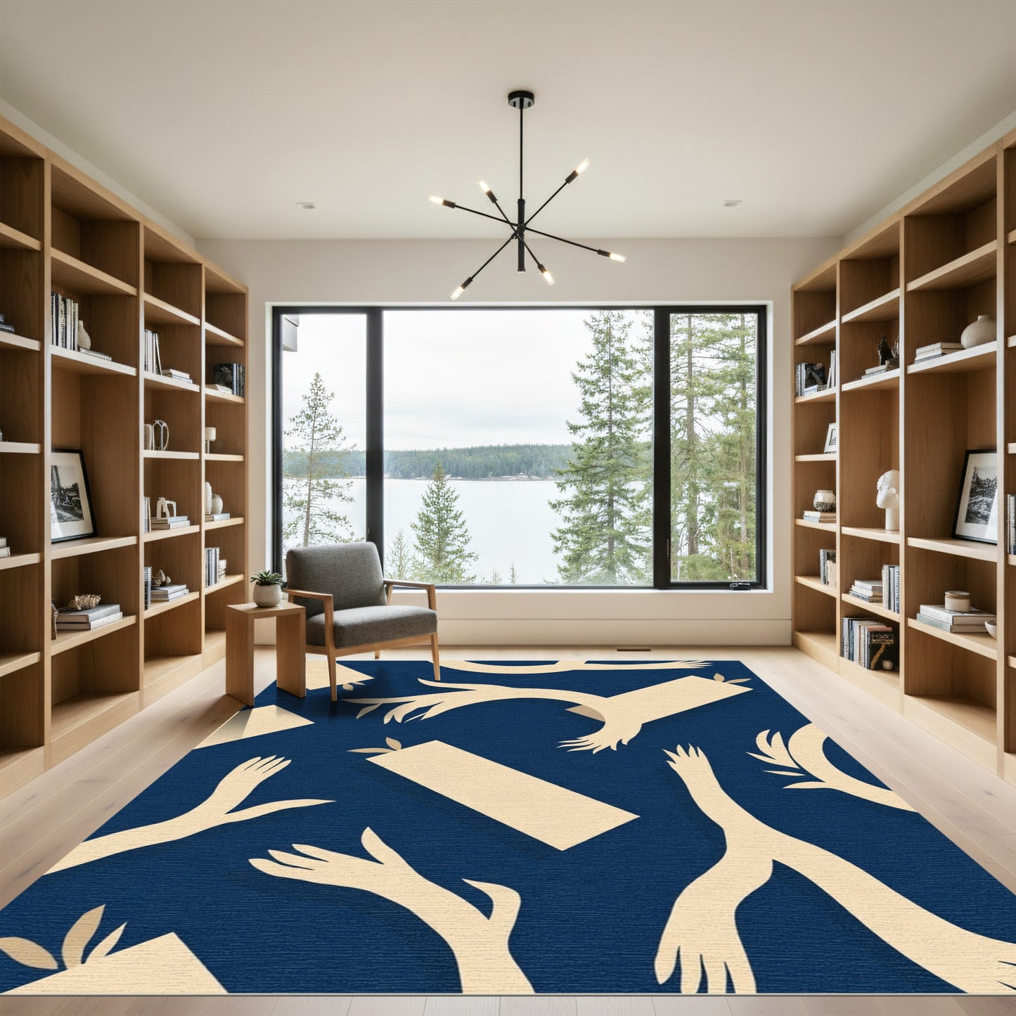 Cream Abstract Reaching Forms Rug