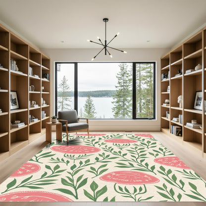 Coral Pink Mushroom Fern Bloom Rug