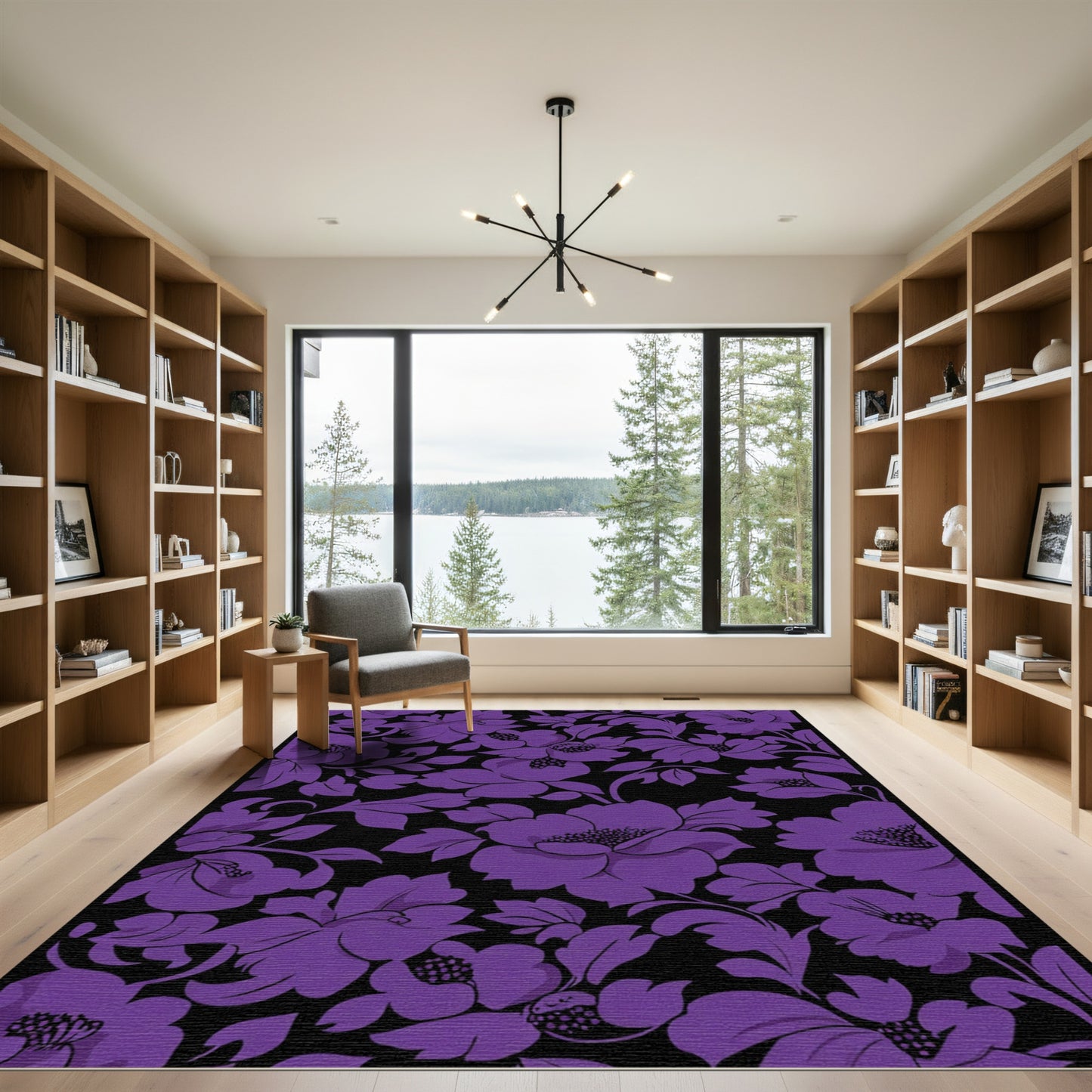 Deep Purple Floral Silhouette Rug