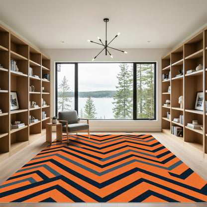 Vibrant Orange Blue Chevron Lines Rug