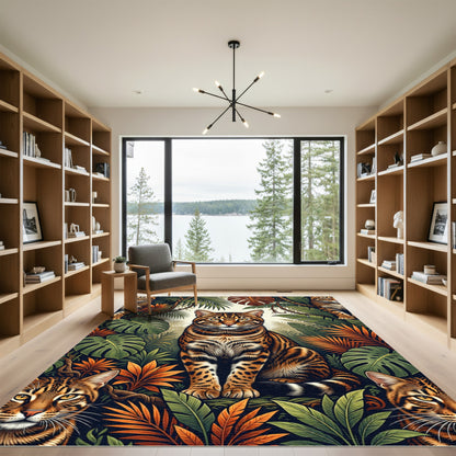 Lush Tropical Jungle Feline Exotic Rug