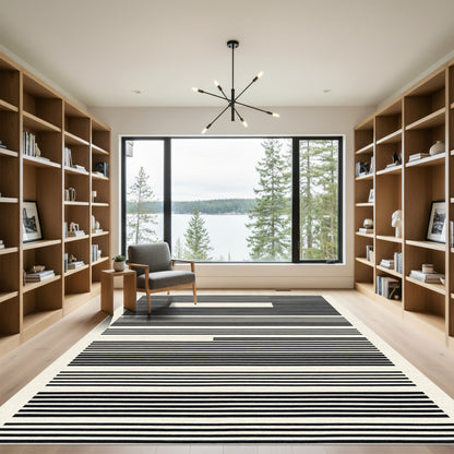 Striped Black White Space Rug