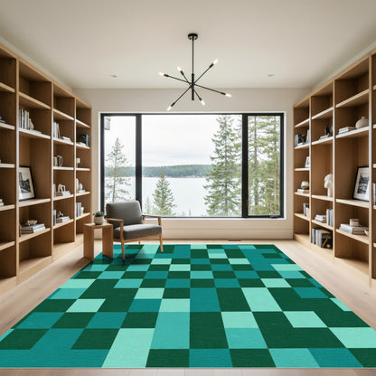 Teal Squares Geometric Composition Rug