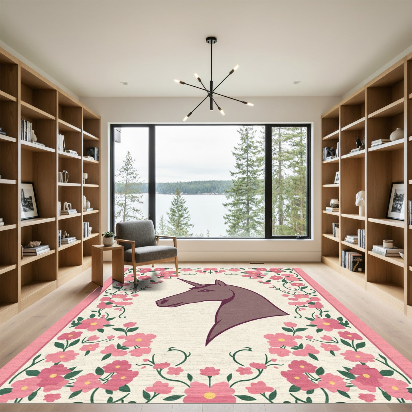 Enchanting Unicorn Floral Garden Rug