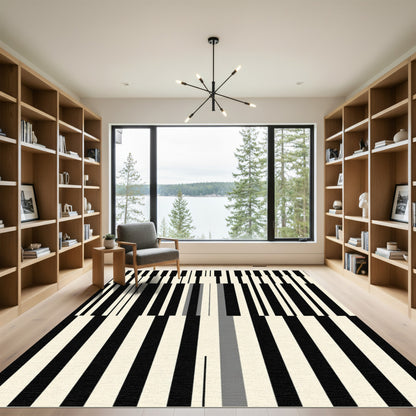 Modern Black Cream Vertical Stripe Rug