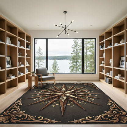 Ornate Bronze Floral Star Compass Rug