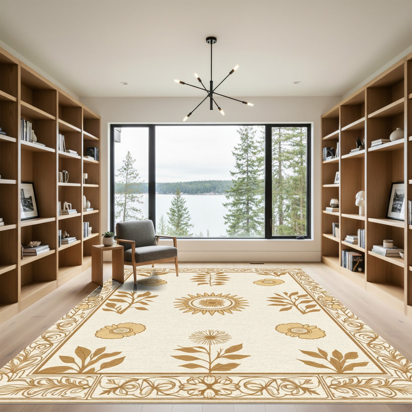 Brown Cream Botanical Art Nouveau Rug