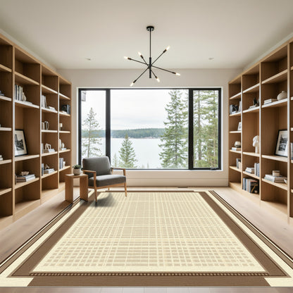 Minimalist Beige Checked Border Rug
