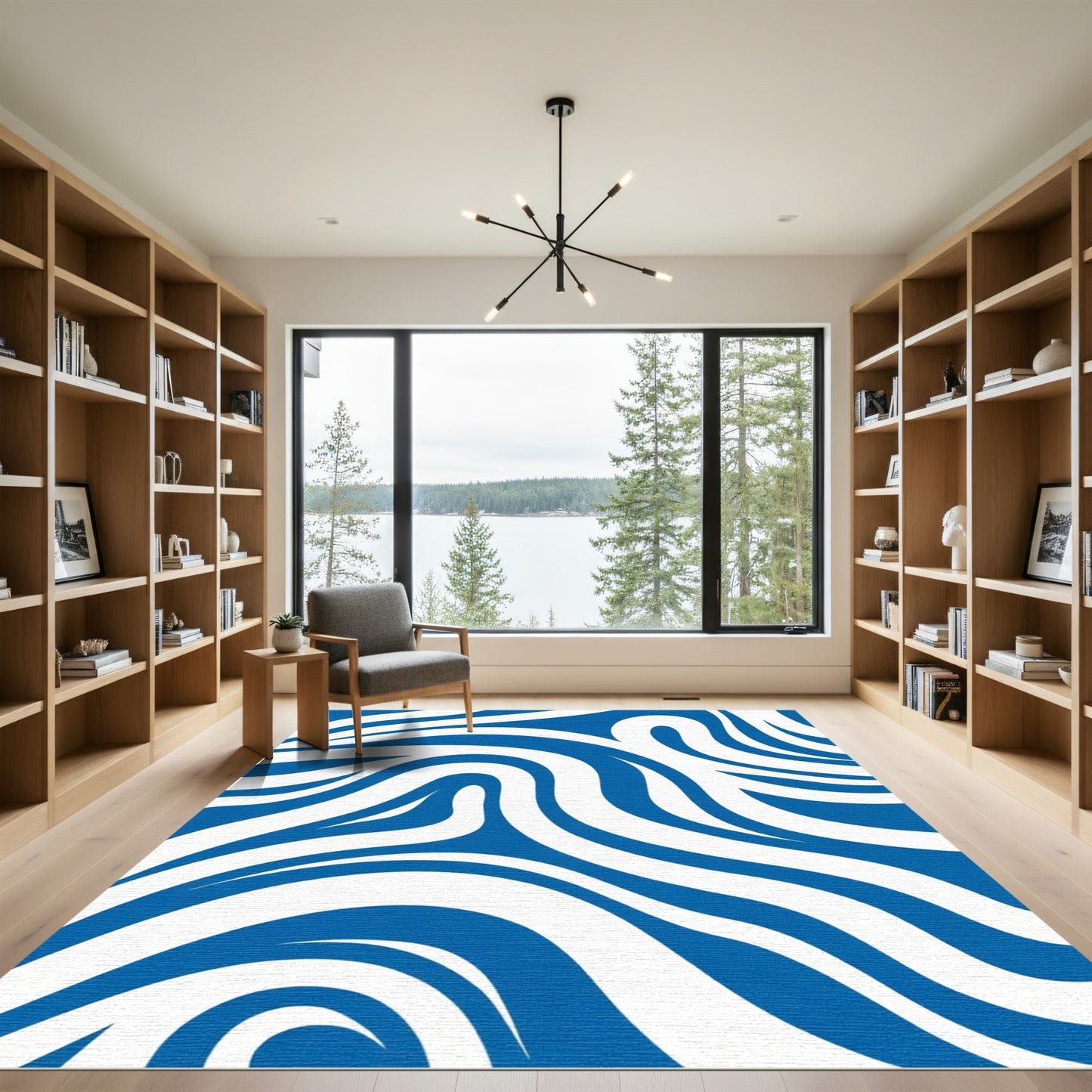 Vibrant Blue White Swirling Lines Rug