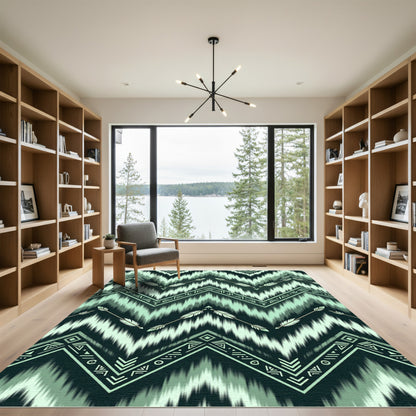 Earthy Green Chevron Arrow Pattern Rug