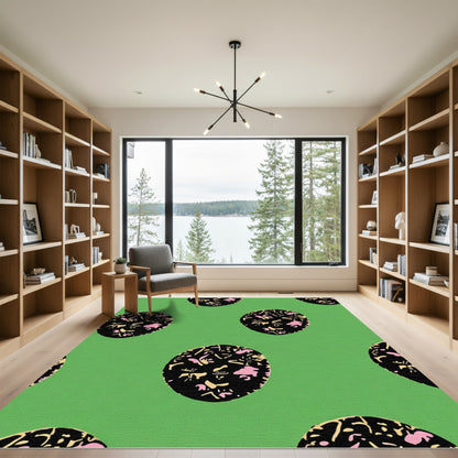 Black Pink Gold Polka Dot Abstract Rug