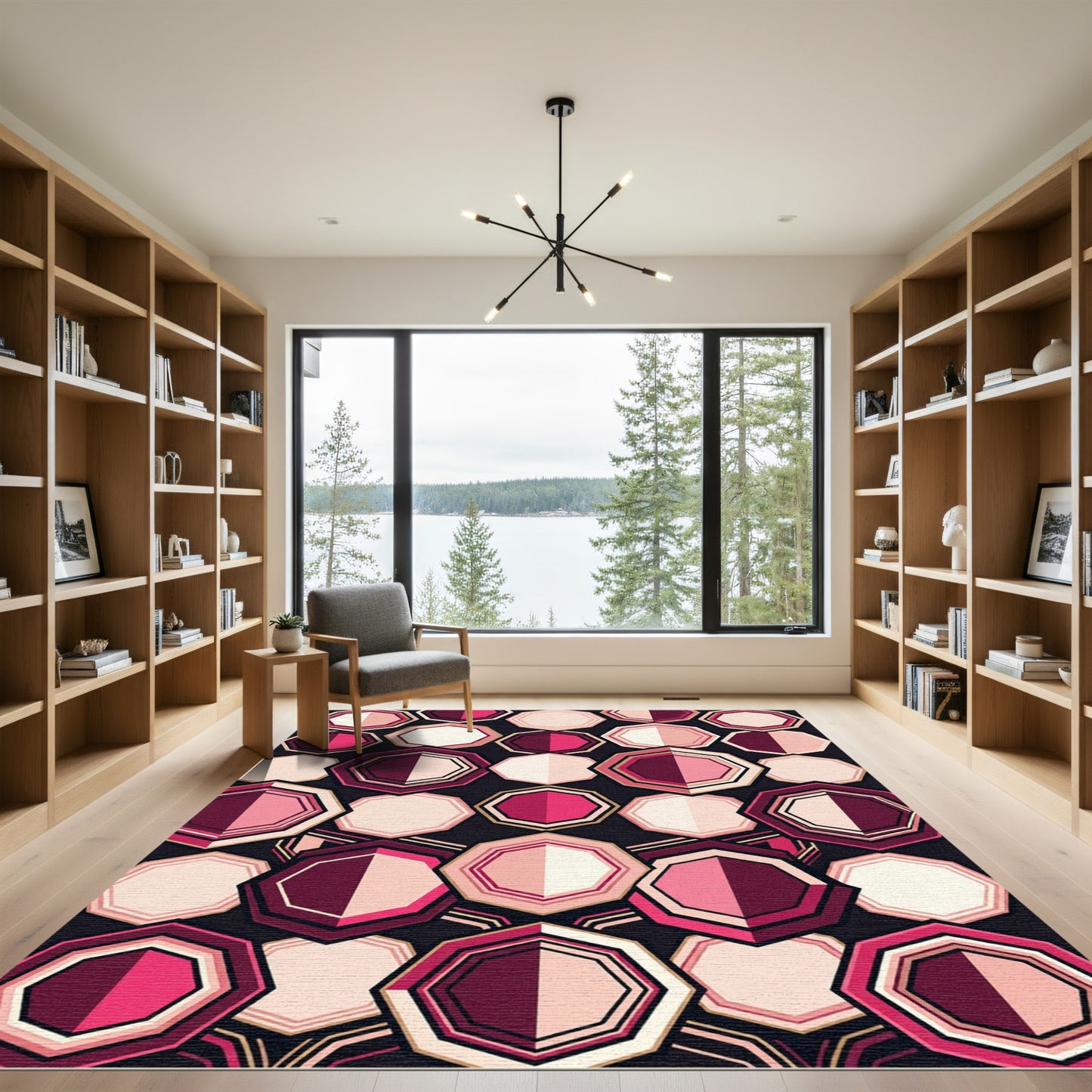 Pink Geometric Octagon Arrangement Rug