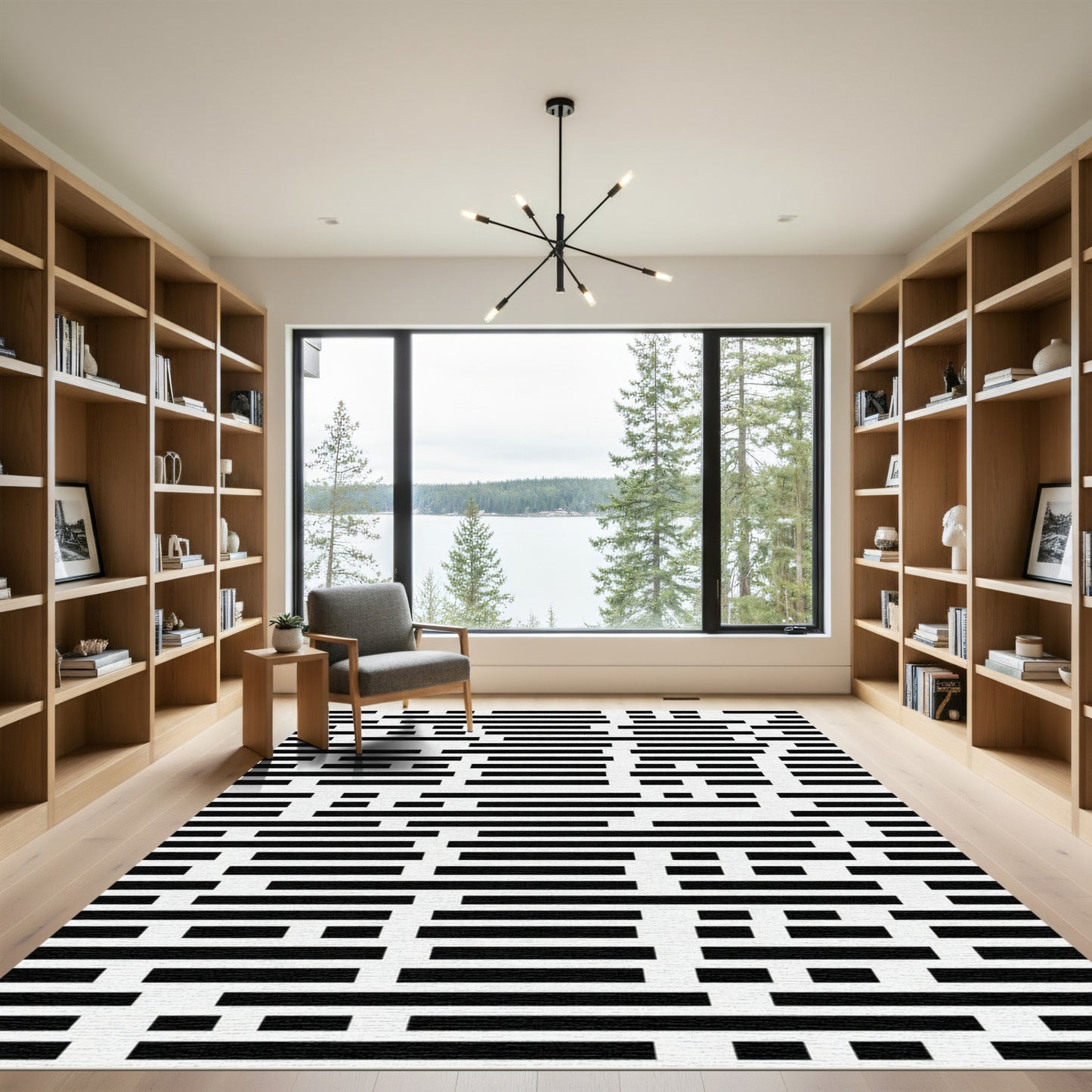 Minimalist Monochrome Abstract Linear Graphic Rug