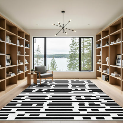 Minimalist Monochrome Abstract Linear Graphic Rug