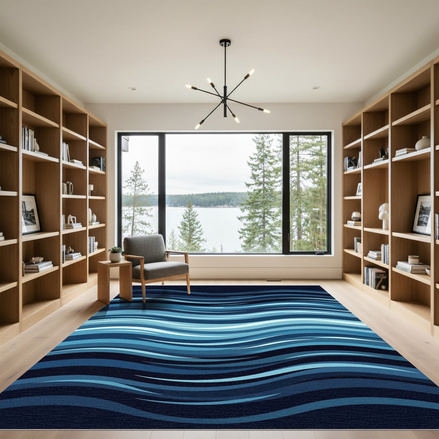 Oceanic Teal Aqua Stream Lines Rug