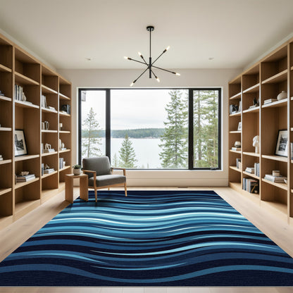 Oceanic Teal Aqua Stream Lines Rug