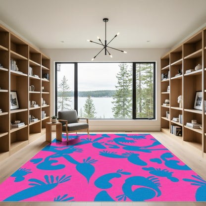 Pink Blue Abstract Organic Shapes Rug