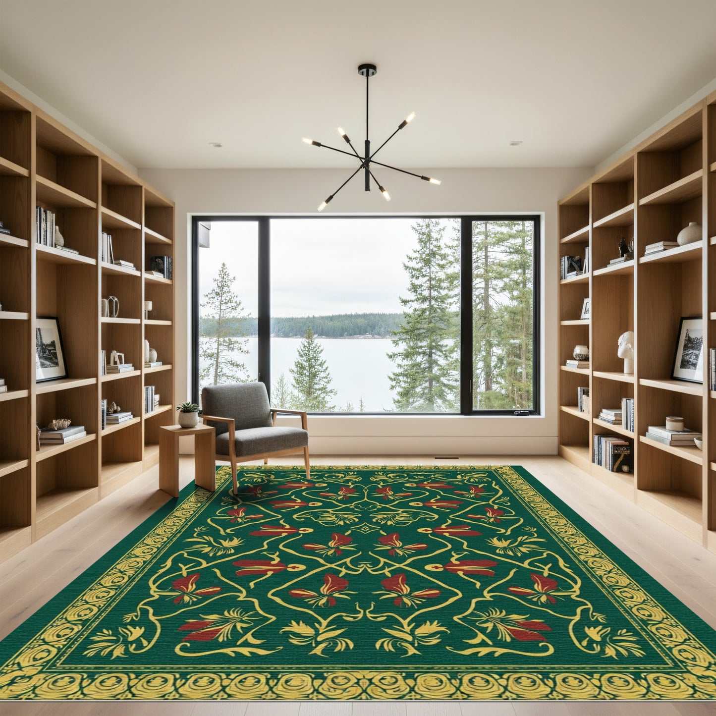 Emerald Green Floral Swirl Decorative Rug