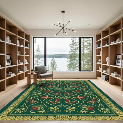 Emerald Green Floral Swirl Decorative Rug