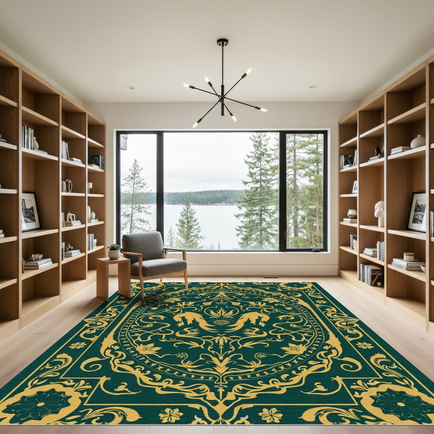 Emerald Gold Vintage Scroll Medallion Rug