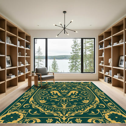 Emerald Gold Vintage Scroll Medallion Rug