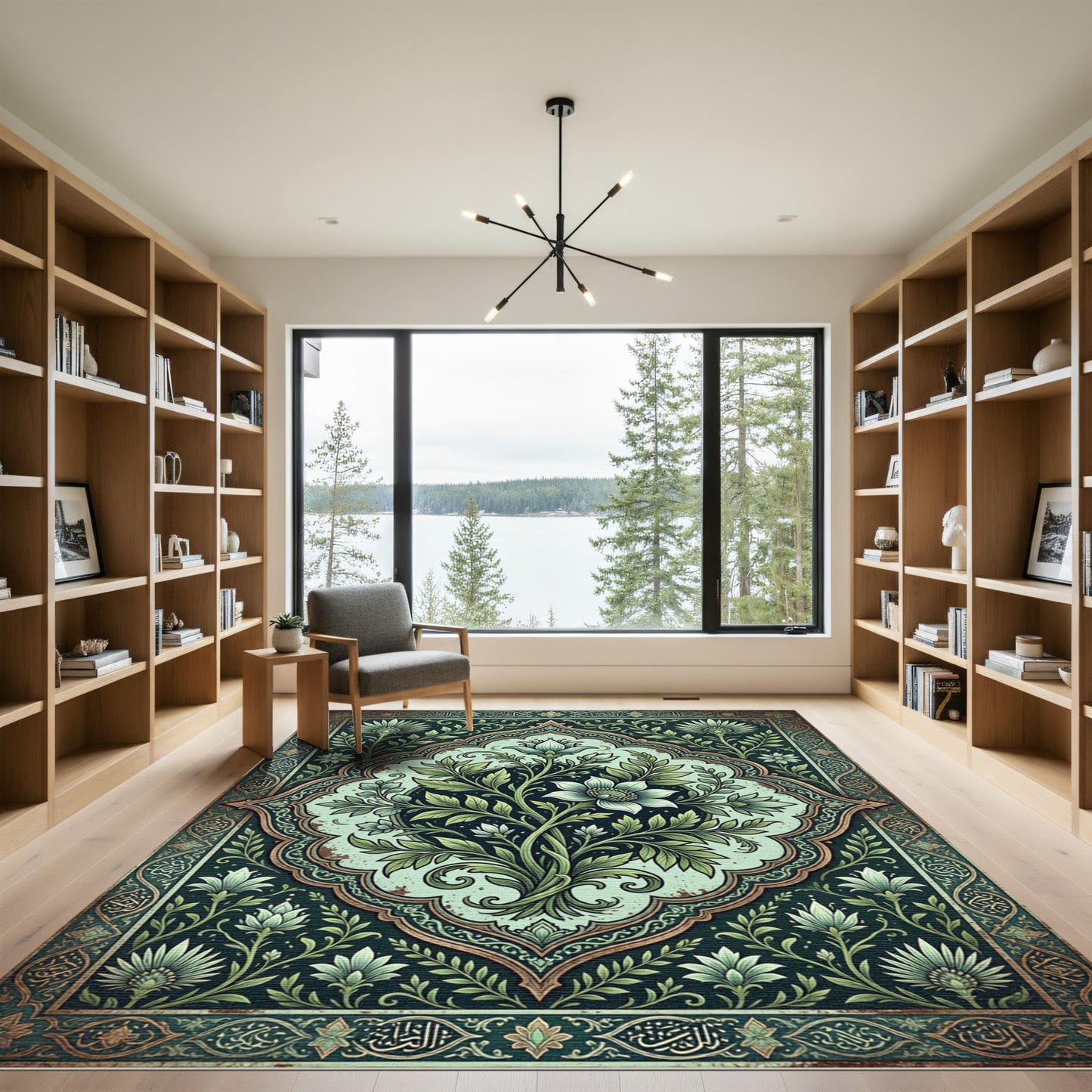 Elegant Sage Floral Medallion Illustration Rug