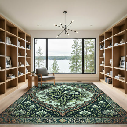Elegant Sage Floral Medallion Illustration Rug