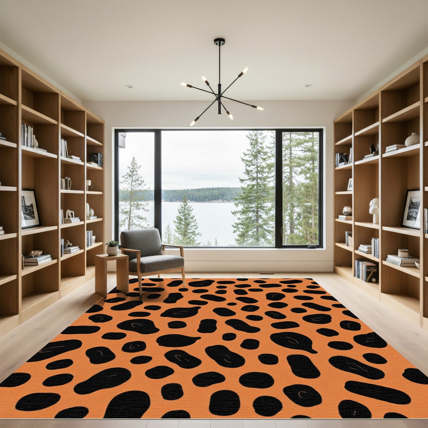 Orange Black Spotty Animal Print Rug