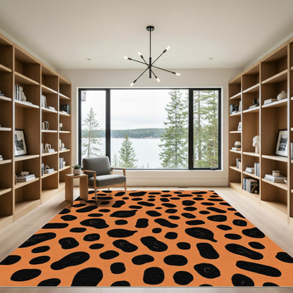 Orange Black Spotty Animal Print Rug