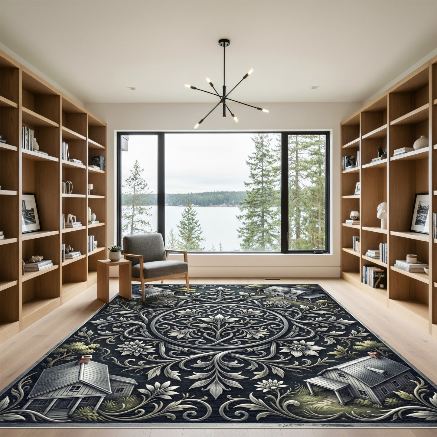 Silver Farmhouse Filigree Floral Medallion Rug
