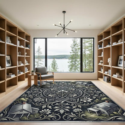 Silver Farmhouse Filigree Floral Medallion Rug
