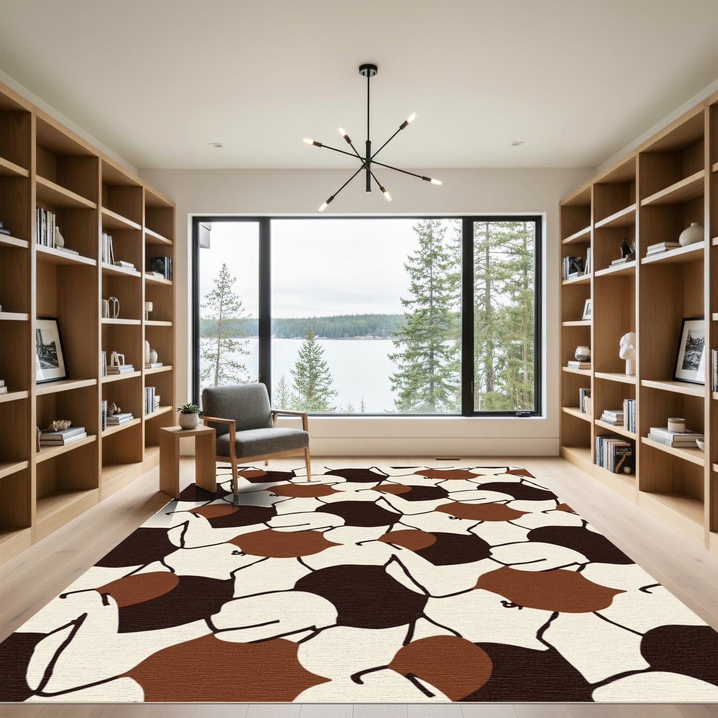 Brown and Cream Abstract Organic Shapes Rug