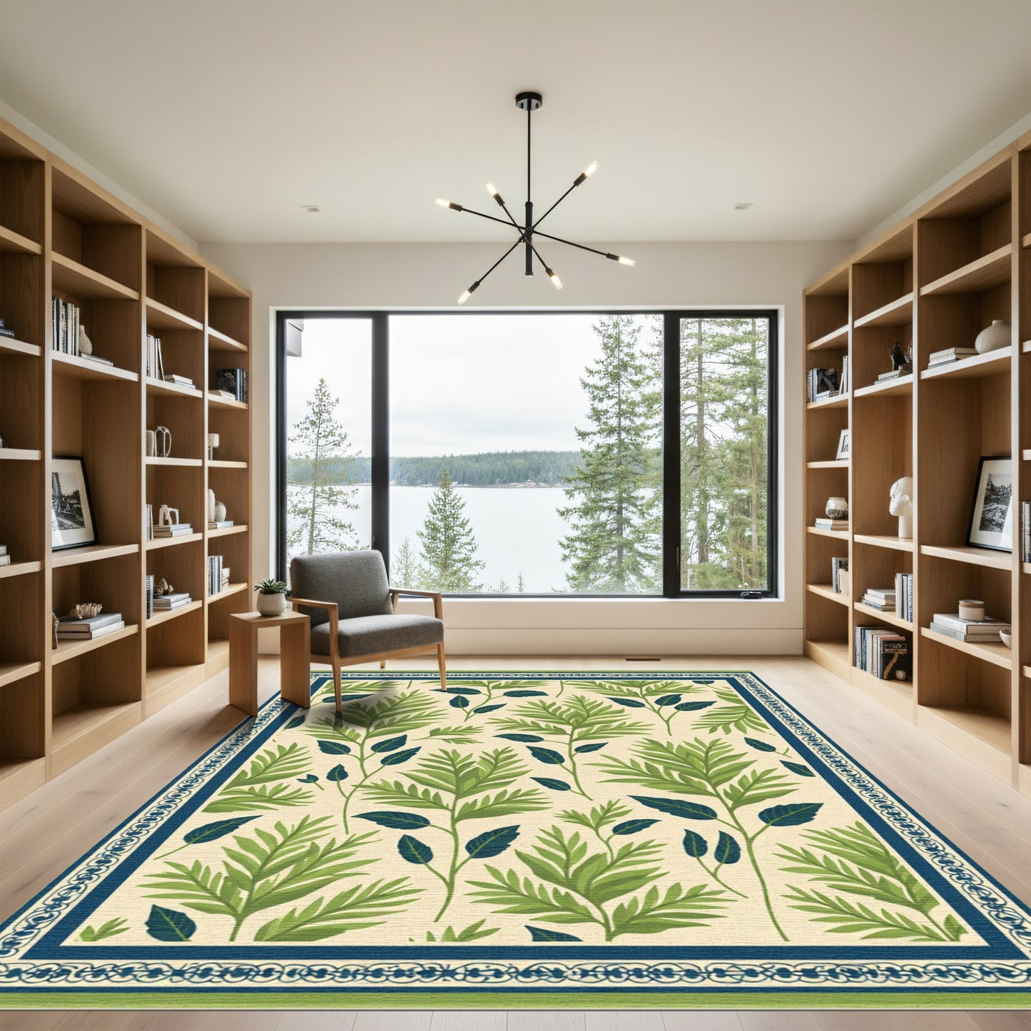 Green Leafy Branch Border Rug