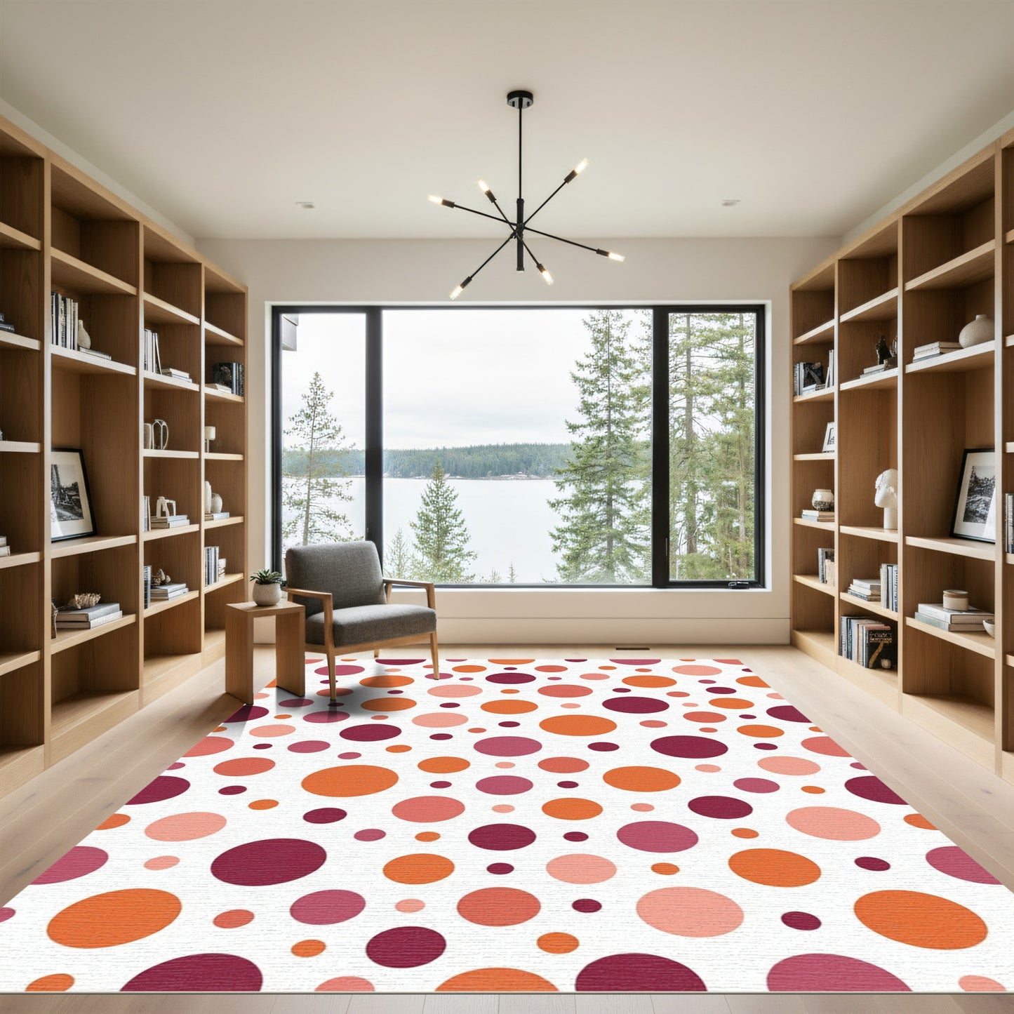 Red Orange Pink Polka Dot Scatter Rug