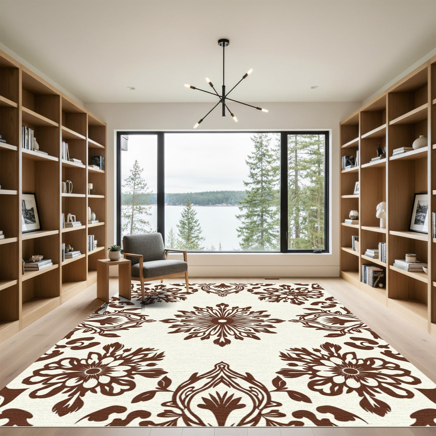 Brown Floral Medallion Scrollwork Rug