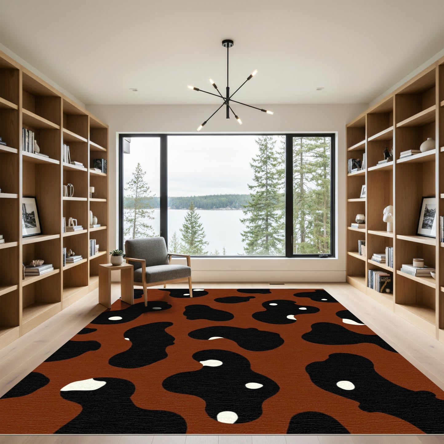 Brown Black White Blotchy Animal Print Rug
